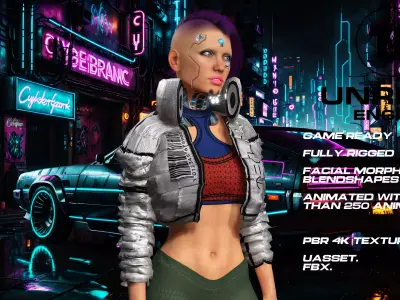 CyberPunk girl full rigged - game ready - animated Low-poly 3D model