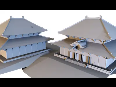 6 Old Japanese Buildings- 3d Model 3D model