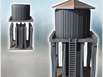 Water tank on wooden structure with metal faucet 2 - Modern WW2  3D print model