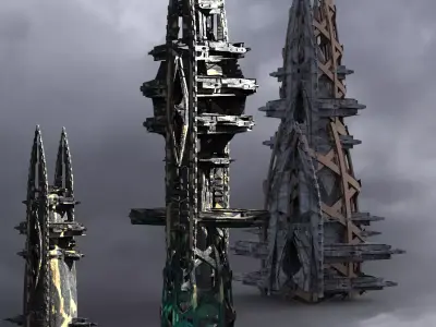 Planet side corporation Elder Turrets  Low-poly 3D model