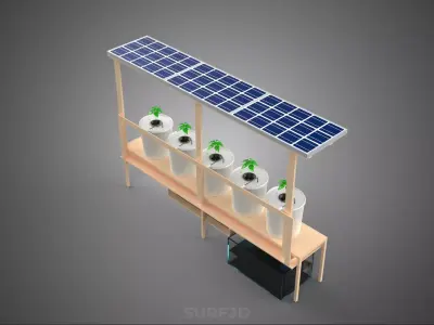COMPACT HYDROPONIC BATO DUTCH BUCKET SYSTEM POWERED SOLAR PANEL 3D model