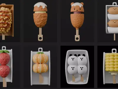 Cute Street Food Clicke-STL Asset Bundle-8 Models Collection Set 3D print model