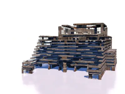 Buildings and skyscrapers in ruins 3D model