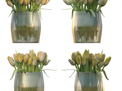 Set of 4 Tulip Bouquets 3D Model Pack