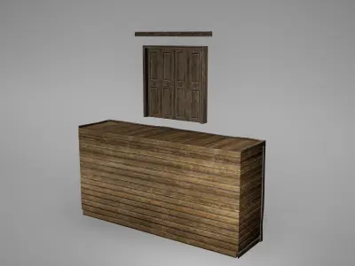 Wall Set Low Poly Game Ready of cabinets and drawers Low-poly 3D model