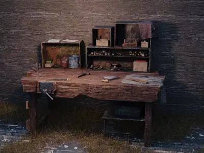 Old Workbench Game Ready Low-poly 3D model