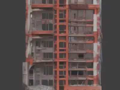 Ruined Multi Story Brick Building 3D Model Low-poly 3D model