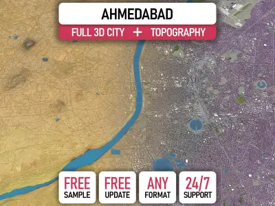 Ahmedabad - 3D City Topography Terrain 3D Model Pack