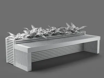 bench602 wooden bench with plants 3D model