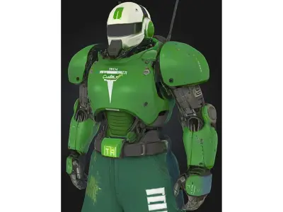 Urban Combat Robot Green Street Warrior Low-poly 3D model