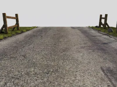 Fenced village roads Low-poly 3D model
