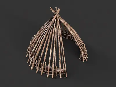 Primitive Wood Stick Jungle Shelter 5 Low-poly 3D model