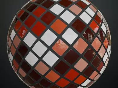 Multi-Toned Red and White Glossy Square Tiles PBR Seamless Texture