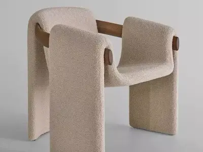 Minimalist Armchair Beige Upholstered Chair Wooden Arms 3D Low-poly 3D model