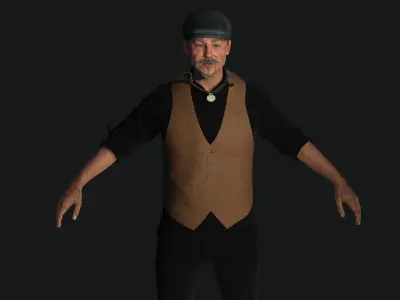 AAA 3D ASIAN OLD BEARDED BUSINESSMAN - REALISTIC GAME CHARACTER Low-poly 3D model