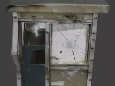 Burned Military Guard Booth 3D Model V03 Low-poly 3D model