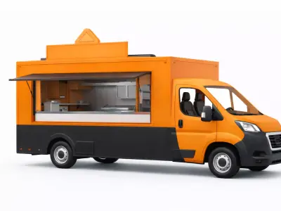 Modern Orange Food Truck Mobile Kitchen Street Food Vehicle 3D model