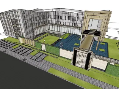 central education building along water front 3D model