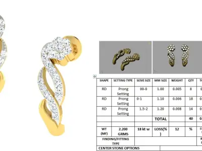 Daimond Earrings 3DM STL OBJ FBX Render Details 3D print model get