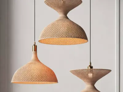 Bamboo woven chandelier set 3D model