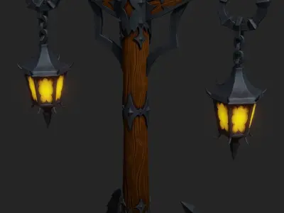 Stylized Lamp post with 5 lights Low-poly 3D model