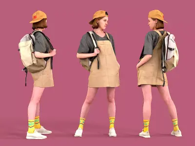 Girl in Jumpsuit-dress with Backpack 3D model