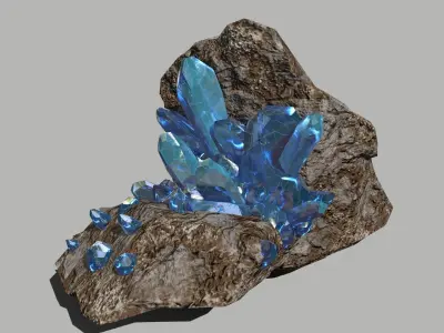 Crystal Set rock with crystals Low-poly 3D model 2
