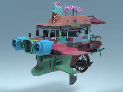 Flying Ice Cream Truck Low-poly 3D model