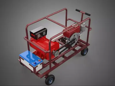 SMALL SCALE POWER PLANT MOBILE GENERATOR CART SET GENSET DIESEL 3D model