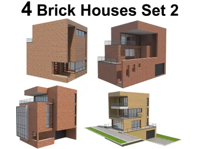 4 Brick Houses Set 2 3D model