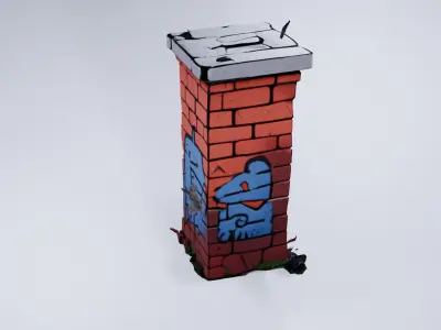 Stylized Brick Column with Graffiti - Low Poly Static Asset 3D model