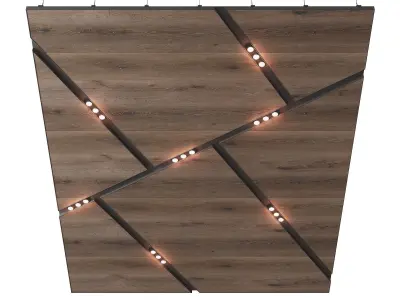 Wooden suspended ceiling with lighting 44 3D model