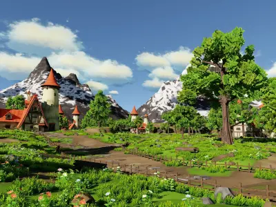 Fantasy Medieval Small Town Scene 3D model