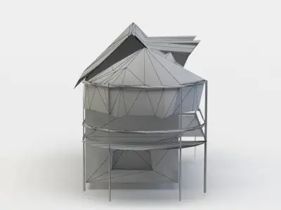 House with tent Low-poly 3D model