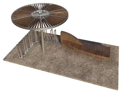 Bicycle parking with a bench and a pergola 3D model