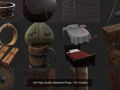 100 High Quality Medieval Props 3D Model Pack