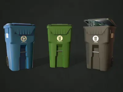 Plastic Trash Bin with Garbage Bags Low-poly 3D model