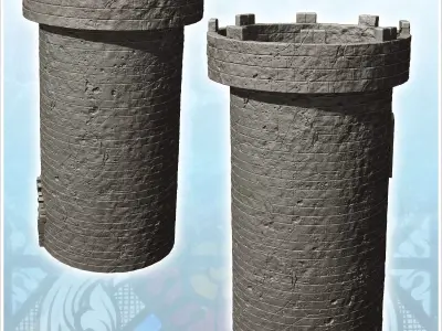 Large round medieval stone watchtower with wooden door 9 - Medie 3D print model