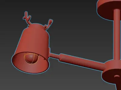 deer b ceiling light with three wooden lamps 3D model