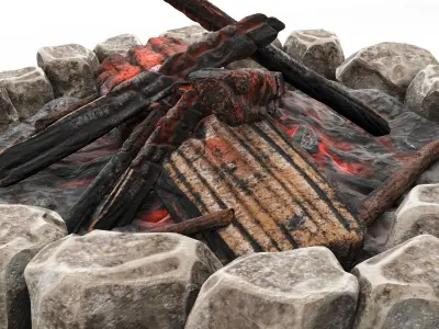 Campfire wood stack cartoon 3D model