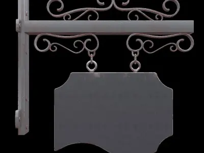 Signboard 4 metal sign hanging on wall Low-poly 3D model