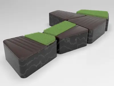 Park granite vases-bench with wooden floorings 3D model