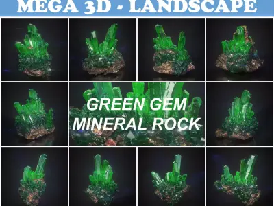 Low Poly Green Gem Mineral Rock 210829 Low-poly 3D model