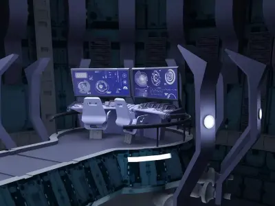 Space Station corridors spaceship landing sites 3D model