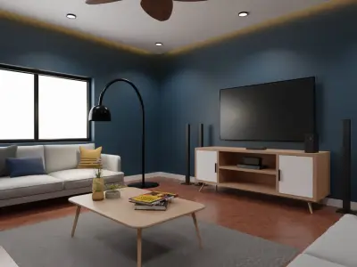Modern Interior Living Room Set - Interior scene 3D model Low-poly 3D model