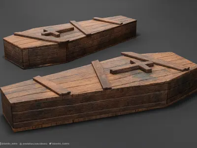 Coffin - 3D model wooden with cross Low-poly 3D model