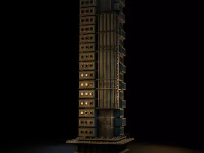 DYSTOPIAN BRUTALIST BUILDING SCIFI 04 Low-poly 3D model