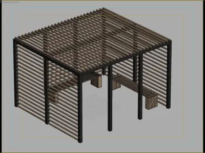 Modern Slatted Pergola with Full Privacy 3D model