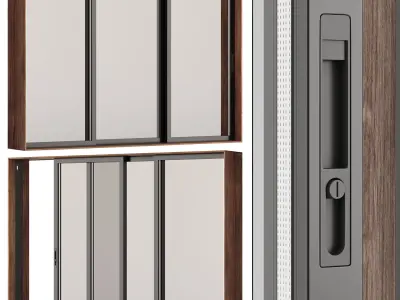 Panoramic windows in a wooden frame 3D model