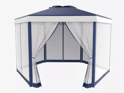 Hexagonal Garden Gazebo with Side Panels 02 3D model